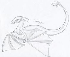 a pencil drawing of a dragon with wings