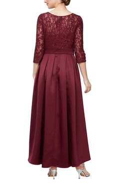 Sequins shimmer in the beautiful lace of the bodice of this cocktail dress. Flirty high-low hemline brings the party to the dance floor! High Low Cocktail Dress, Lace Party Dress, Lace A Line Dress, Lace Party Dresses, Ribbon Belt, Alex Evenings, Review Dresses, Satin Skirt, Lace Bodice