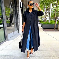 Wear It Open Or Button Up. Looks Great With Jeans. True Fit. Want To Know More On Fabric. Ask Me Questions Oversized Fashion, Look Casual Chic, Maxi Dress Outfit, Collared Shirt Dress, Maxi Shirts, Casual Long Sleeve Shirts, Maxi Shirt Dress, Solid Color Shirt, Long Shirt Dress