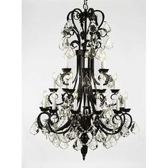 a black chandelier with lots of crystal balls