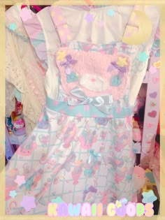 A little adorable apron dress to wear it whatever occasion you want. It has pockets! This is a made to order item. So it will take 6 weeks to process your mail. Made from 100% Polyester Standard Fit Machine wash Kawaii Dress Pastel, Yami Kawaii Outfit, Yume Kawaii Fashion, Clowncore Outfit, Bear Overalls, Cute Pastel Outfits, Pastel Pants, Creepy Cute Fashion, Fairy Kei Fashion