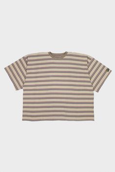 Kapital - Multi Stripe Jersey HUGE-T - Beige/Navy - Canoe Club Everyday Ribbed Cream Tops, Everyday Cream Ribbed Top, Oversized Ribbed Striped Tops, Ribbed Cotton Tops With Relaxed Fit, Relaxed Fit Ribbed Cotton Top, Classic Beige Cotton Tops, Beige Ribbed Cotton Top, Oversized Ribbed Cotton Top, Striped Ribbed Cotton Top