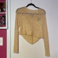 Light Sweater New With Tags Great Condition Gold Stretch Crop Top For Summer, Yellow Long Sleeve Party Tops, Gold Long Sleeve Tops For Spring, Fitted Gold Tops For Beach, Fitted Gold Top For Beach, Fitted Gold Top For The Beach, Yellow Cropped Tops For Fall, Cropped Yellow Tops For Fall, Trendy Yellow Long Sleeve Crop Top