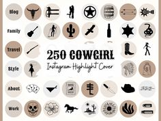 an image of the cover of 250 cowgirl instagram highlights overlaid with icons