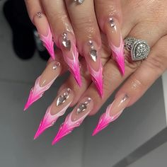 Glamorous Rhinestone Stiletto Press-On Nails cashymart Long Pointed Nails, Long Stiletto Nails, Long Stiletto, Nagel Tips, Manicure Tips, Pink French, Nails Set, Nail Supplies, Nail Forms