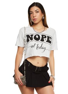 Short Sleeves, Notch Neck, T-Shirt, Cropped Hem, Raw Hem, Graphic Print, Item Number 0302033873289 Nope Not Today, Maxi Tops, Romper And Jacket, Tie Neck Tops, Not Today, Graphic Tops, Front Tie Top, Turtle Neck Top, Basic Tops