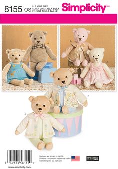 two pictures of teddy bears in different outfits