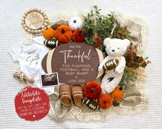 there is a baby's first thanksgiving wreath with teddy bears and pumpkins on it