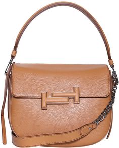 Tod's Double T Shoulder Bag Classic Flap Bag With Silver-tone Hardware And Top Handle, Tan Top Handle Satchel With Branded Hardware, Luxury Tan Flap Bag With Top Handle, Formal Tan Bags With Silver-tone Hardware, Timeless Tan Shoulder Bag With Silver-tone Hardware, Tan Top Handle Bag With Metal Hardware, Tan Crossbody Bag With Silver-tone Hardware, Designer Tan Bags With Silver-tone Hardware, Formal Tan Shoulder Bag With Palladium Hardware