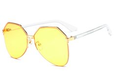 Everybody needs a pair of Yellow Sunglasses. These yellow sunglasses are perfect for any occasion and any outfit idea. Find out how to wear sunglasses and shop out amazing collection of over 100 styles of new sunglasses and exclusive sunglasses at www.DaniJoh.com. #ShopDaniJoh #Sunglasses #BlackSunglasses Trendy Rimless Aviator Sunglasses With Glass, Trendy Rimless Glass Aviator Sunglasses, White Rimless Sunglasses For Summer, Trendy White Rimless Sunglasses, Trendy Yellow Aviator Sunglasses With Uv Protection, Trendy Yellow Polarized Aviator Sunglasses, Trendy Yellow Aviator Sunglasses With Polarized Lenses, Casual Yellow Aviator Sunglasses With Tinted Lenses, Summer White Anti-reflective Aviator Sunglasses