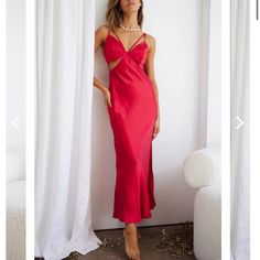 Never Worn. Red Red Midi Dress For Day Out, Casual Red Maxi Dress For Evening, Casual Red Maxi Dress For Night Out, Casual Red Evening Maxi Dress, Red Midi Dress For Night Out In Spring, Red Casual Midi Dress For Evening, Elegant Red Midi Dress For Day Out, Casual Red Midi Dress For Cocktail, Selfie Leslie