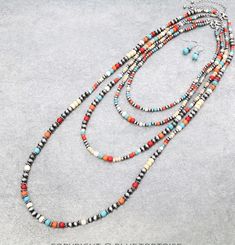 Navajo Style Pearl and Bead Layered Necklace Set Matching Earrings 32″, 23″, 18″, 15″ + 3″ EXT Multicolor Southwestern Beaded Necklace With Dangling Beads, Southwestern Style Multicolor Necklaces With Dangling Beads, Multicolor Southwestern Style Dangling Beads, Southwestern Multicolor Dangling Beads, Southwestern Style Multicolor Dangling Beads, Southwestern Multi-strand Beaded Necklace With Large Beads, Southwestern Multi-strand Beads For Jewelry Making, Southwestern Multi-strand Beads, Southwestern Multi-strand Beaded Necklaces With Colorful Beads