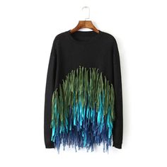 Female Casual O-Neck Knitted Sweater With Tassels - Zorket Bohemian Black Sweater For Fall, Black Bohemian Sweater For Fall, Fall Bohemian Black Sweater, Spring Long Sleeve Sweater With Tassels, Spring Long Sleeve Sweater With Fringe, Spring Fringe Long Sleeve Sweater, Spring Long Sleeve Fringe Sweater, Pullovers For Women, Poncho Pullover