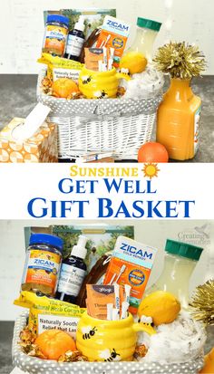 the gift basket is filled with oranges, lemons and other things to give