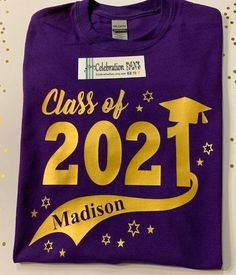 "Class of 2022 celebrate your favorite Grad with this fun graduation t-shirt. Add your graduate's name and graduation year. Youth and Adult Shirt colors: Black, White, Gray, Red, Navy, Royal Blue, Purple, Green, Orange, Maroon, Gold Toddler Shirt Colors: Black, Navy, Red, Royal, White Imprint colors: Silver, Gold, White, Black, Red, Navy, Royal Blue, Green, Purple, Orange, Maroon, Green Sizes: Adult Small - 3X-Large Youth X-Small - XLarge Toddler: 2T, 3T, 4T, 5T, 6T Select colors available. How Senior Night Shirts, Hairstylist Apron, Stylists Aprons, Grad Shirts, Senior Shirts, Kindergarten Shirts, Graduation Year, Class Of 2023, Senior Night