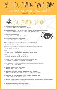 the halloween trivia quiz is shown with an image of a spider and pumpkin on it