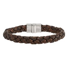 Made from woven brown leather, this men's bracelet is a classic complement to your stylish look. Made from woven brown leather, this men's bracelet is a classic complement to your stylish look. Length: 8.75 in. Metal: stainless steel Finish: polished Packaging: boxed Please note, due to the high value of this item, a signature may be required upon delivery. Size: One Size. Color: Multicolor. Gender: male. Age Group: adult. Luxury Brown Bracelets With Leather Strap, Brown Leather Braided Jewelry, Luxury Brown Leather Strap Bracelets, Classic Brown Business Bracelet, Brown Braided Leather Jewelry, Luxury Brown Leather Everyday Bracelet, Braided Brown Leather Jewelry, Brown Leather Braided Bracelet, Modern Leather Braided Bracelet With Stainless Steel Clasp