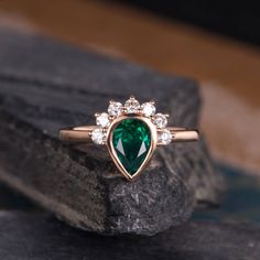 "Rose Gold Lab Emerald Engagement Ring Pear Shaped Diamond Halo Bezel Set Promise May Birthstone Half Eternity Unique Women Anniversary Ring To see the rose gold ring( Morganite Ring in sale design): https://www.etsy.com/listing/528085560 ITEM INFORMATION Metal Type - Solid 14k Rose Gold Band Width - (approx. 1.4mm) Center Stone - 6*8mm Pear Shaped Lab Emerald Side Stone - Natural Diamond Weight - 0.24ct Clarity -SI Color - H **Stone Replacement** Available with any other gemstones, please feel Rose Gold Teardrop Jewelry With Bezel Setting, Rose Gold Emerald Ring With Halo Setting For Anniversary, Anniversary Rose Gold Emerald Ring With Halo Setting, Rose Gold Teardrop Jewelry With Center Stone, Rose Gold Jewelry With Halo Setting For May Birthstone, Pear-shaped Bezel Set Jewelry For Wedding, Rose Gold Pear-shaped Jewelry With Accent Stones, Pear-shaped Rose Gold Jewelry With Accent Stones, Rose Gold Emerald Ring With Bezel Setting For Anniversary