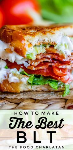 a BLT sandwich with a bite taken out, with bacon, lettuce, tomato, avocado, and white bread! Best Blt Sandwich, Best Blt, Low Carb Sandwich, Healthy Sandwich Recipes, The Food Charlatan, Cold Sandwiches, Bacon Sandwich