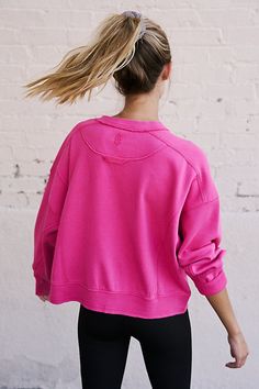 So essential and made to wear everywhere, this classic sweatshirt is featured in a slightly cropped length and boxy fit with seam detailing throughout. **Fit:** Boxy, relaxed fit, slightly cropped **Features:** Soft fabrication, pullover style, classic crew neckline, drop shoulder sleeves **Why We | Intercept Pullover by FP Movement at Free People, Living Magenta, XS Free People Athletic Wear, Free People Clothes, Short One Piece, Free People Activewear, People Clothes, Xmas List, Gift Inspo, Classic Sweatshirt, Card Drawing