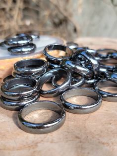 Hematite Rings that are great for grounding and even protection. Can be worn as a ring or worn on a chain. Hematites strong grounding energy gives the ability to get the mind to focus, and know you can be sure of getting your tasks done. Hematite is great for work and meditation, you can focus then achieve that intention with the grounding and protective vibrations. A "No Worries" type of Energy. Hematite Rings, Type Of Energy, Lorna Dane, Hematite Jewelry, Hematite Ring, Grounding Energy, Raw Citrine, Orgonite Pyramids, Thick Ring