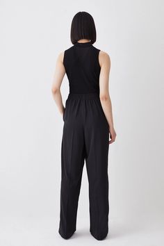 Essential Tailored Wide Leg Trouser Office Wide-leg Pants With Elastic Waistband, High-waisted Workwear Culottes With Elastic Waistband, High-waisted Culottes With Elastic Waistband For Work, Workwear Wide Leg Ankle-length Pants With Welt Pockets, Stretch Wide Leg Workwear Pants, Office Wide Leg Pants With Elastic Waistband, Business Casual High-waisted Wide Leg Pants With Elastic Waistband, Chic Tailored Wide Leg Pants With Elastic Waistband, Classic Wide Leg Culottes For Work