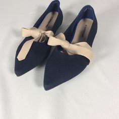 Size: Eu 39 Us 8 Eu 40 Us 9 Upper Material: Stretch Fabric Outsole Material: Rubber Closure Type: Slip-On Occasion: Casual Insole Material: Pu Fashion Element: Butterfly-Knot Season: Spring/Autumn Lining Material: Pu Shape: Pointed Toe Blue Low Heel Flats For Summer, Blue Casual Flats With Low Heel, Summer Blue Low Heel Flats, Blue Pointed Toe Flats For Summer, Blue Lace-up Casual Heels, Blue Pointed Toe Heels With Buckle Closure, Ll Bean Shoes, Olive Green Sneakers, Blue Pointed Toe Slip-on Flats