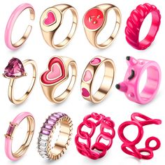 PRICES MAY VARY. 💖Cute Y2k Colorful Rings: You will get 12Pcs different chunky rings, including heart ring, frog ring, acrylic rings, gold rings, you can wear rings individually or as stacking rings. Bright colors and unique designs are full of energy and creativity, add some statement rings aesthetic to your summer, make you more dazzling and confident in the crowd 💖Color& Multi-Size: Pink ring, various size suitable for different fingers, easy to put on and take off. You can wear cute rings Knuckle Rings Aesthetic, Resin Rings Aesthetic, Rings Aesthetic Gold, Rings Colorful, Colorful Rings, Mushroom Ring, Aesthetic Gold, Orange Ring, Rings Aesthetic