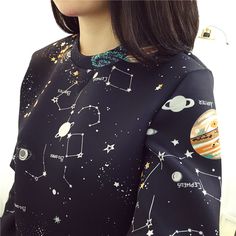 Universe Drawing, Hoodie Outfits, Space Fashion, Space Outfit, Universe Galaxy, Harajuku Fashion, Ladies Dress Design, Cotton Sweater, Aesthetic Outfits