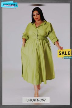 Plus Size Women's Solid Color Long-sleeved Shirt Dress Color Pick, Long Sleeve Shirt Dress, Casual Everyday, Women's Style, Plus Size Fashion, Simple Designs, Everyday Wear, Long Sleeve Shirts, Shirt Dress