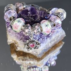 Women's Solid 925 Brighton October Charm Pandora-Style Bracelet. Murano Beads, Pink & White. Beautiful Flower Beads And Rhinestone Beads. Sterling Silver Beaded Charm Bracelet Gift, Silver Crystal Bracelet Gift, Silver Crystal Bracelet As Gift, Elegant Crystal Charm Bracelet As A Gift, Silver Crystal Chain Bracelet As Gift, Elegant Crystal Charm Bracelet Gift, Elegant Crystal Bracelet With Charms For Gift, Elegant Crystal Charms Bracelet For Jewelry Making, Beaded Sterling Silver Charm Bracelet Gift