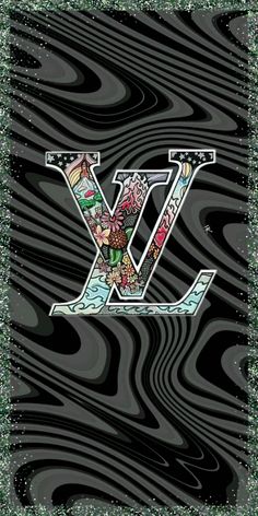 the letter v is made up of flowers and leaves on black wood grained paper