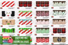 christmas mugs and candy canes are shown in this graphic art workflowe