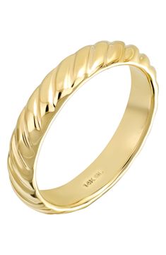 This handcrafted band of 14-karat gold adds some spiral texture and shine to your ring stack. 1/8" stackable width 14k gold Made in Italy Stackable Yellow Gold Jewelry With Modern Twist, Stackable Modern Twist Yellow Gold Jewelry, Elegant Spiral Stackable Rings, 14k Gold Spiral Rings, Modern Twist Yellow Gold Stackable Rings With Polished Finish, Stackable Engraved Yellow Gold Ring With Round Band, Fine Jewelry Yellow Gold Spiral Rings, Gold Spiral Stackable Rings, Yellow Gold Stackable Rings With Modern Twist