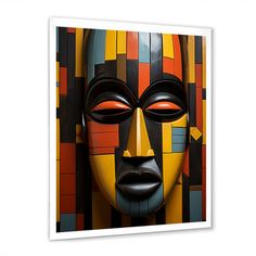 a painting of a face made out of different colored blocks