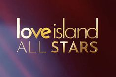 the love island all stars logo is shown in gold on a purple and red background