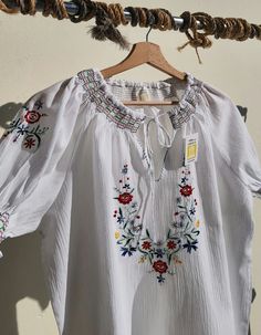 Excited to share the latest addition to my #etsy shop: Embroidened Women Embroidered Shirts, Womens Blouses, Over 50 Womens Fashion, The 70s, Embroidered Shirt, Womens Clothing Tops, Work Outfit, Greece, Blouses For Women