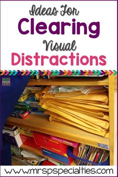 a book shelf filled with lots of books and text that reads ideas for clearing visual instructions