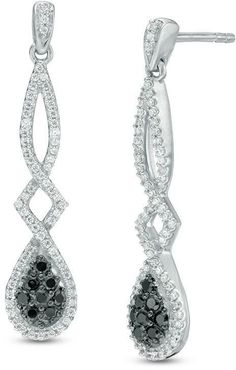 Zales 1/2 CT. T.W. Composite Enhanced Black and White Diamond Pear-Shaped Twist Drop Earrings in 10K White Gold Elegant Black Diamond Earrings, Elegant Black Diamond Drop Earrings, Black Diamond Drop Earrings, Diamond Ribbon, Black Diamonds, Diamond Drops, Diamond Drop Earrings, White Diamond, Black Diamond