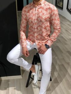 Klenoff Slim-Fit Patterned Shirt (3 Colors) – BOJO Trendy White Slim Fit Tops, White Slim Fit Casual Shirt, Casual Long Sleeve Slim Fit Blouse, Casual Stretch Rayon Top, White Stretch Collared Shirt, Casual Stretch Orange Blouse, Casual Orange Stretch Blouse, Casual Stretch Summer Shirt, Slim Fit Collared Blouse For Summer