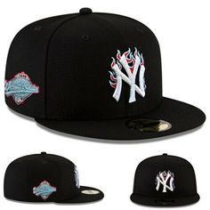 gwbks                                                                                                  This Listing is for a brand new with tags AuthenticNew Era New York Yankees Black Fitted Hat Fire Flames Team Logo Poly Blue U/V Brand New, Original Tag Attached  Material: 100% Polyester  High Profile, MLB Customized Fitted Cap   Poly Blue Colorway Underneath Brim of Hat  MLB 1998 World Series Side Patch  MLB Authenticity Sticker Under the Brim  100% Authentic Merchandise, Factory Direct   Cla Baseball Fitted Hats, Custom Fitted Hats, Swag Hats, Streetwear Hats, Mode Swag, Mlb Hats, Hat Aesthetic, Fire Flames, New Era Logo