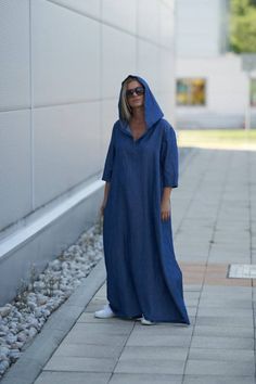 "Summer Maxi Dress, Boho Maxi Dress, Denim Kaftan Dress ♠ This piece is made of Tencel or lyocell. This is a sustainable fabric, regenerated from wood cellulose. It eliminates the negative environmental impacts of traditional fiber processing, using new sustainable technologies. Tencel fibers are woven into textiles that are more absorbent than cotton, softer than silk and cooler than linen. They are very strong when wet or dry, resistant to wrinkles and drape well. You can feel its amazing touch yourself!  ♠ If you would like a removable Slip dress in addition, please check the Slips section: http://etsy.me/36T5ZQu ♠ Sizes The model on the picture is 168 cm/5'5\" tall and is wearing size М. Have a look at my Size Chart below to make sure your piece will fit you best. ** Custom Orders For Linen Kaftan, Boho Plus Size, Plus Size Maxi Dress, Denim Maxi Dress, Summer Linen Dresses, Dress Denim, Cotton Linen Dresses, Denim Maxi, Dress Linen