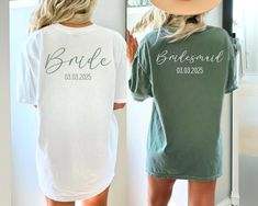 the bride and groom are wearing matching t - shirts that read,'bridal