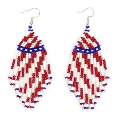 Patriotic Earrings For 4th Of July, Patriotic Multicolor Summer Jewelry, Patriotic 4th Of July Earrings, Patriotic Dangle Earrings For Independence Day, Red Patriotic Beaded Earrings, White Dangle Earrings For 4th Of July, Patriotic Beaded Earrings For 4th Of July, Patriotic Multicolor Earrings For Independence Day, Red Beaded Earrings For 4th Of July