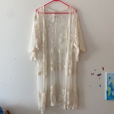 Now. In Perfect New Condition. No Closure. Size M But Can Be Worn As S Too. 55% Cotton 45% Nylon. Length 42.5”. Shoulder 18”. Measured Flat On The Ground. No Trades. Casual Spring Outerwear With Lace Trim, White Summer Outerwear For A Day Out, Fitted White Outerwear For Festival, White Open Front Outerwear For Summer, White Long Summer Outerwear, White Lace Outerwear For Spring, Spring White Lace Outerwear, White Spring Outerwear For Vacation, White Summer Outerwear For Brunch