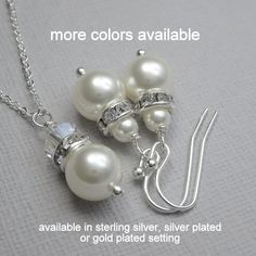 Bridesmaid Gift, Necklace and Earring Set, Bridesmaids Gift Set MADE WITH GENUINE SWAROVSKI PEARLS AND CRYSTALS. PEARLS AND CRYSTALS AVAILABLE IN OTHER COLORS. Please see color charts and kindly note on check-out your color preferences. OPTIONS: Silver Plated Setting  Gold Plated Setting  Rose Gold Plated Setting Sterling Silver Setting : (All metal components except the rhinestones spacers are sterling silver. Rhinestone spacers available only in plated material) Pearl Size: 8mm. Please see sec Bridal Party Jewelry Sets, Hot Pink Jewelry, Pearl Necklace And Earring Set, Pearl Bridesmaid Jewelry, Pink Jewelry Set, Bridesmaid Necklace Gift, White Pearl Jewelry, Pearl Jewelry Set, Bridesmaids Gift Sets