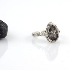 A big tear drop shaped meteorite paired wonderfully with the mountain texture that goes so well with the texture of the meteorite. The band is about 3mm wide. Think unconventional engagement ring, or wear it as a stylish everyday ring. Would go beautifully with a mountain band. Cast in 100% recycled palladium sterling silver Size 7.5 but could be stretched a little if needed The meteorite and setting is approx 15mm x 11mm Ready to ship - Packaged in a box ready for giving --------- Ever wonder w Mountain Texture, Unconventional Engagement Rings, Meteorite Ring, Everyday Ring, Everyday Rings, Shiny Things, Perfect Engagement Ring, Tear Drop, Custom Rings