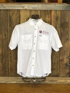 Texas A&M Short Sleeve Fishing Shirt up to 6XL and Tall Sizes White Cotton Camp Shirt For Outdoor, White Shirt For Summer Outdoor Activities, White Short Sleeve Shirt For Outdoor Activities, Texas A&m, Baby Gown, Pregnancy Shirts, Fishing Accessories, Boot Bag, Fishing Shirts