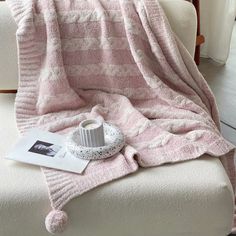 Striped Pom Fluffy Blanket / Pink + White Small Blankets Stylish Bedding, Best Bedding Sets, Floral Bedding Sets, Pom Pom Blanket, Spring Bedroom, Bed Sheet Sizes, Fluffy Blanket, Twin Xl Bedding, Small Bed