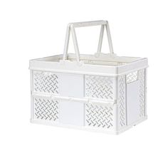 a white plastic storage box with lattice design